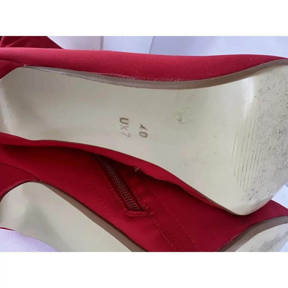 EGO Alabama Red Lycra Stiletto Sock Boots Pointed Toe Women’s Size 9 UK 7